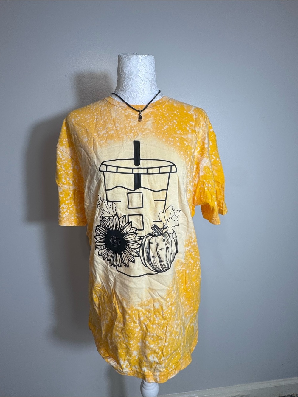 Yellow splatter Sunflower & Pumpkin Graphic Tee - large